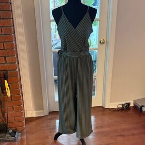 Kaileigh Olive and White Striped Jumpsuit